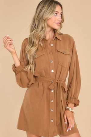 Red Dress Here To Dance Camel Brown Mini Dress