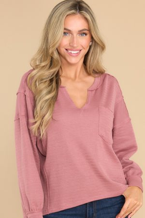 Red Dress It's Your Place Rose Pink Long Sleeve Top