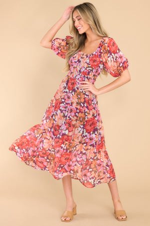 MinkPink Zanita Bright Floral Print Tiered Midi Dress