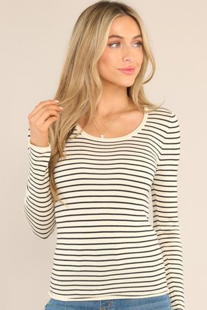 Red Dress Mixed Signals Black Stripe Long Sleeve Top