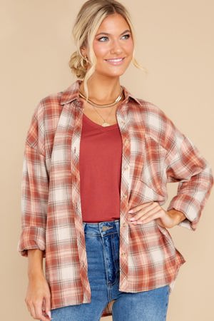 Red Dress Take The Trails Light Rust Multi Plaid Top