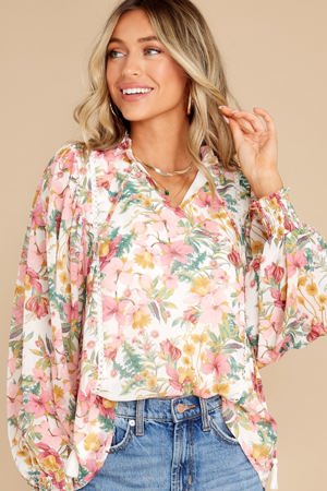 Aura Show MY Affection Ivory Multi Floral Print Top