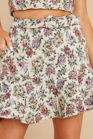 Red Dress Claim To Fame Ivory Floral Print Skirt