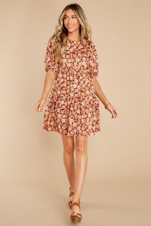 Red Dress Our First Dance Brown Floral Print Dress