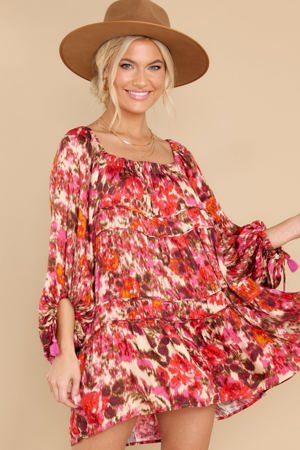 Red Dress Find Your Fire Cranberry Multi Print Dress