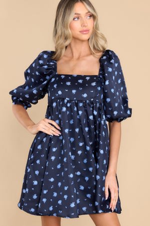 Red Dress Yours Forever Navy Multi Floral Print Dress