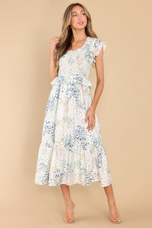 Red Dress Always Fanciful Ivory Floral Midi Dress