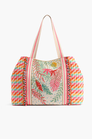 America & Beyond Tropical Paradise Beaded Tote-Hand Beaded Colorful Tote Bag