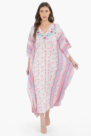 America & Beyond Sugar Coral Floral Maxi Kaftan