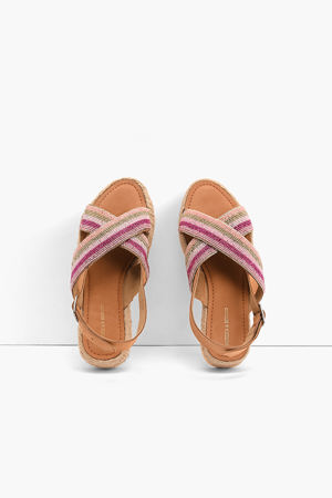 America & Beyond Pink Stripes Beaded Flatform Sandals