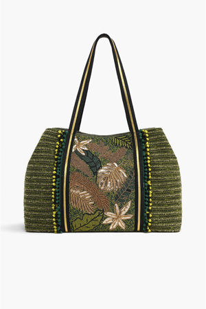 America & Beyond Winter Green Floral Tote
