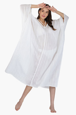 America & Beyond White Cotton Dobby Cover Up