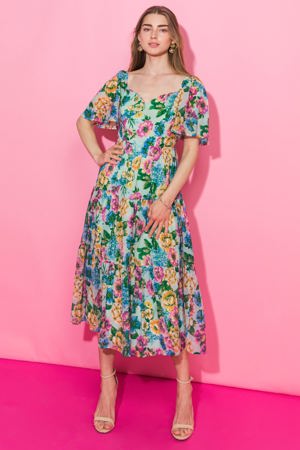 Flying Tomato Your Place Or Mine Floral Woven Midi Dress