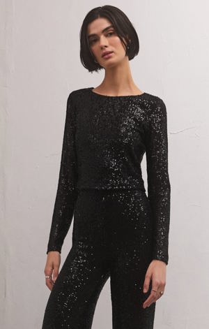 Z Supply Aurora Sequin Cropped Long Sleeve Top