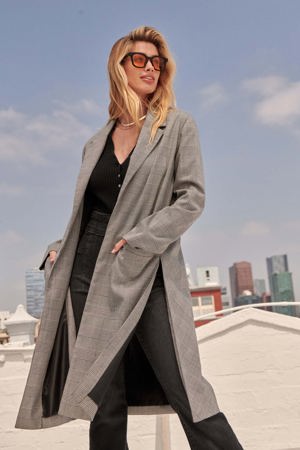 Promesa Private Eyes Open-Front Plaid Duster Blazer