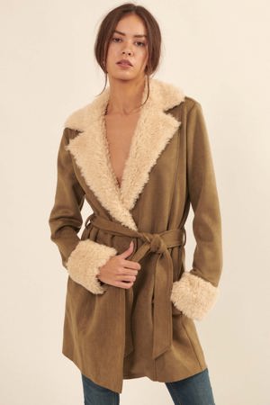 Promesa Backstage Pass Belted Faux Shearling Jacket