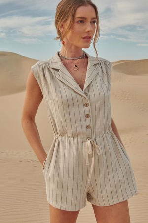Promesa Off The Map Striped Button-Front Romper