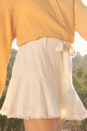 Promesa Dance Away Linen-Blend Belted Ruffle Mini Skort