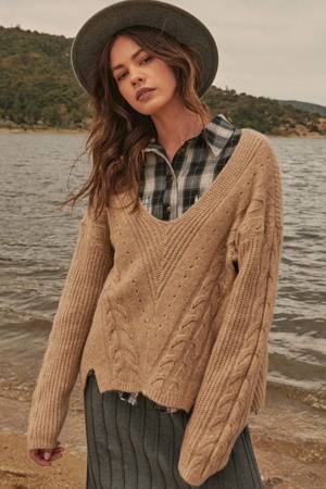 Promesa Idle Thoughts Oversize Cable Knit Sweater