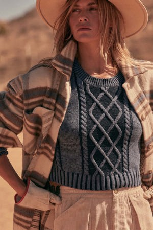 Promesa Must Be Destiny Cropped Cable Knit Sweater