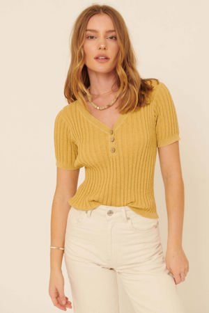 Promesa Better You Short-Sleeve Rib-Knit Henley Top