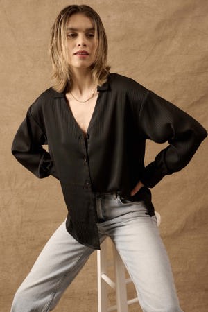 Promesa Joie De Vivre Satin-Stripe French Cuff Shirt