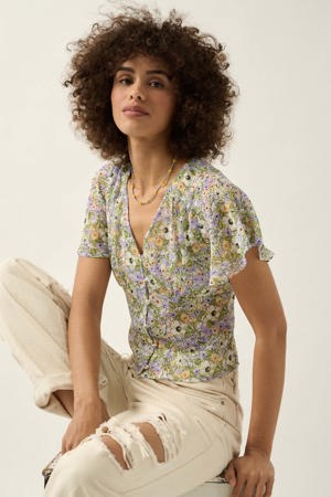 Promesa Magic In Bloom Floral Chiffon Button-Front Blouse