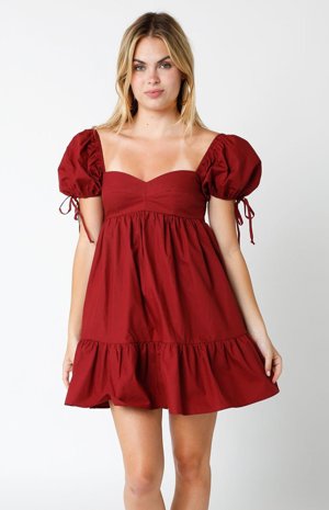 Olivaceous Jessie Berry Babydoll Mini Dress