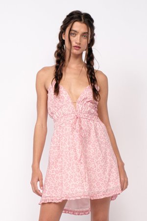 Sky To Moon Kristen Pink Floral Halter Mini Dress
