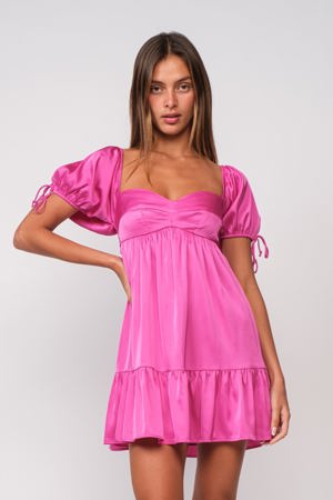 Sky To Moon Addison Pink Puff-Sleeve Mini Dress