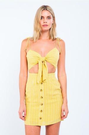 Skylar + Madison Becca Yellow And White Print Cutout Mini Dress
