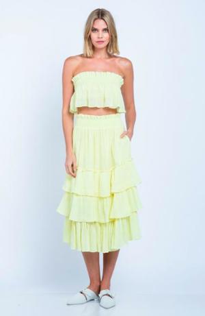 Skylar + Madison Isabella Yellow Strapless Two-Piece Midi Dress