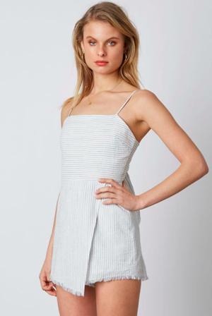 Cotton Candy LA Stephanie Chambray Blue Striped Tie-Back Romper