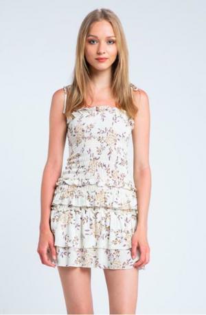 Skylar + Madison Taylor White And Blush Floral Ruffled Mini Dress