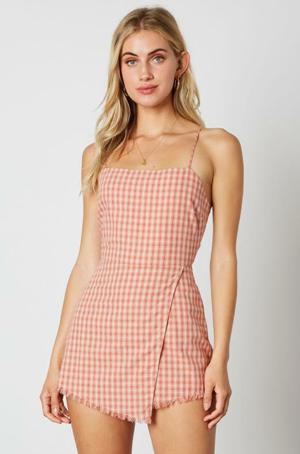 Cotton Candy LA Stephanie Dusty Pink Gingham Tie-Back Romper