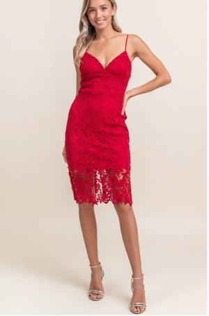 Lush Victoria Red Crochet Lace Midi Dress