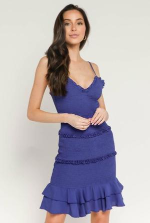 Olivaceous Rhea Blue Smocked Ruffle Mini Dress