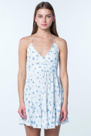 Skylar + Madison Boca Grande Blue And White Floral Halter Mini Dress
