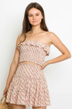 Olivaceous Take Me With You Blush Floral Two-Piece Dress