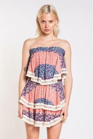 Skylar + Madison Summer Fields Blue And Blush Floral Print Strapless Two-Piece Set