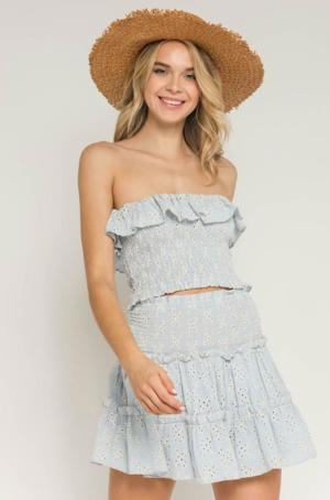 Olivaceous Take Me With You Light Blue Eyelet Two-Piece Dress
