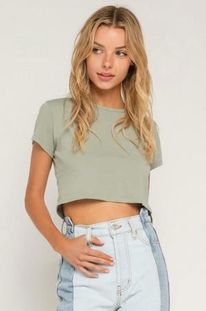 Olivaceous Jacie Sage Green Short Sleeve Cropped Tee