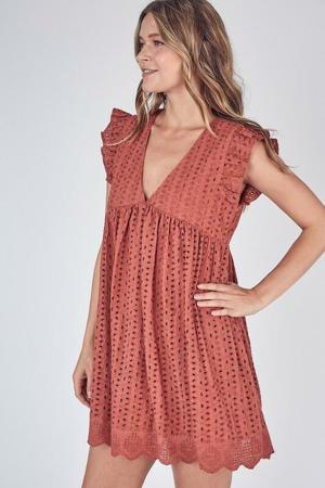 Mustard Seed Sweet Caroline Rust Eyelet Romper Dress