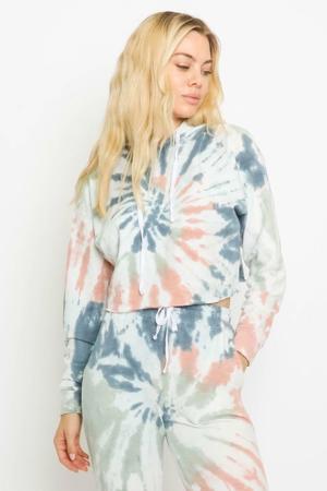 Olivaceous Time Out Starburst Denim Tie-Dye Cropped Hoodie