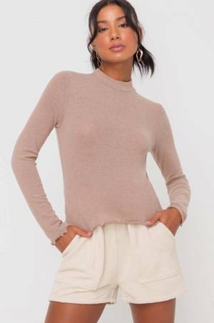 Lush Everything Is Possible Latte Mock Neck Top