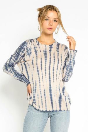 Olivaceous Christine Nude And Navy Blue Tie-Dye Sweater