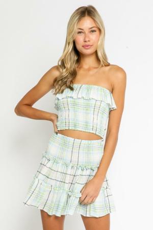 Olivaceous Take Me With You Green Plaid Two-Piece Dress