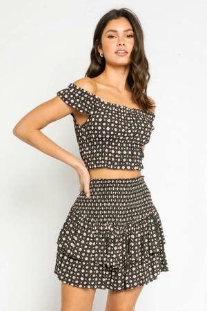 Olivaceous Meet Me Later Black Coin Print Two-Piece Ruffle Mini Dress