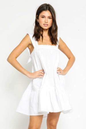 Olivaceous Summer Breeze White Tie-Strap Swing Dress