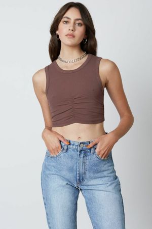 Cotton Candy LA Next Level Chestnut Brown Cinched Cropped Tank